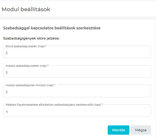 "Szabadsággal kapcsolatos beállítások"