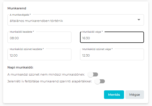 "Munkarend beállítás"