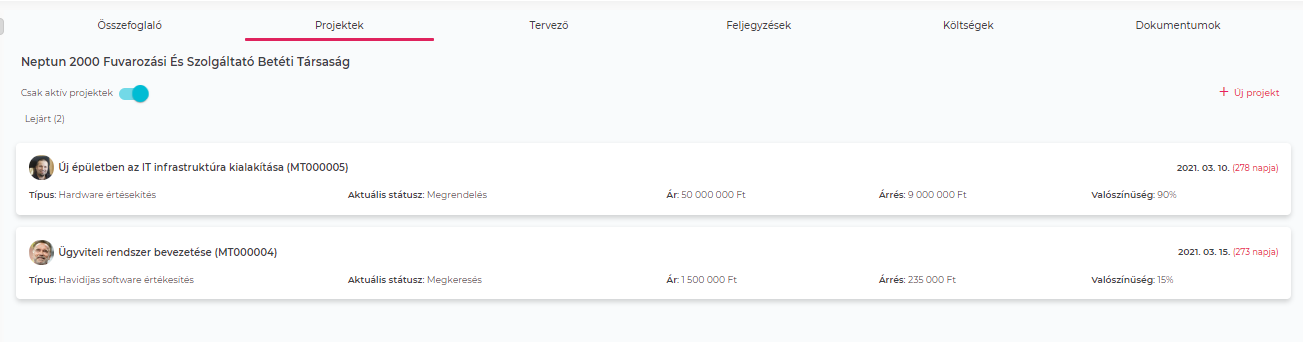 ""Ügyfél projektjei"