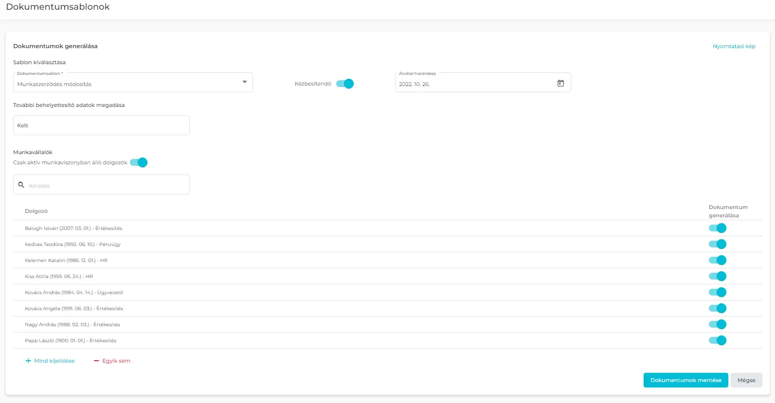 "Új kézbesítendő dokumentum generálása"