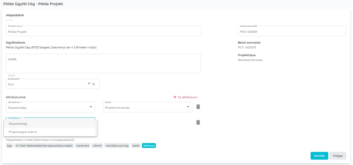 Új attribútum felvétele projekthez