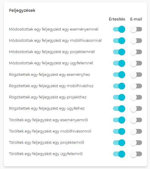 "Feljegyzések értesítései"