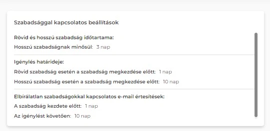 "Szabadsággal kapcsolatos beállítások"